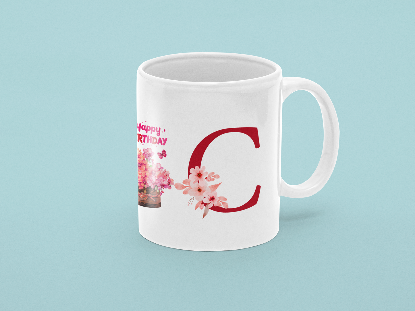 HAPPY BIRTHDAY MUG WITH CUSTOMIZED NAME AND LETTER