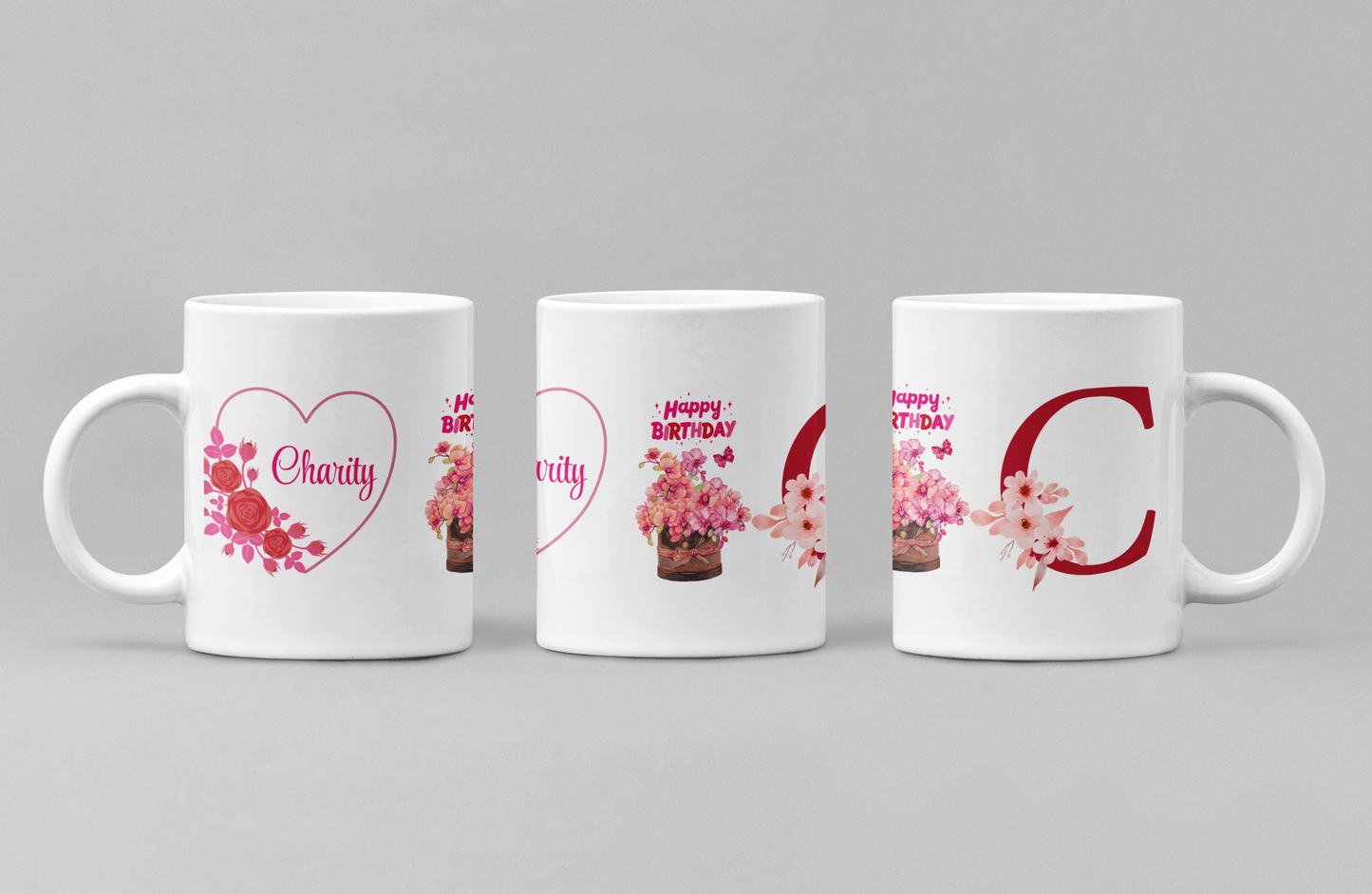 HAPPY BIRTHDAY MUG WITH CUSTOMIZED NAME AND LETTER